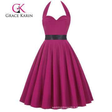 Grace Karin Retro Vintage Sweetheart Backless Halter Nylon-Coton Tyrian Red Party Picnic Dress CL008950-3